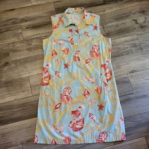 J Mclaughlin womens 14 blue beach shells sleeveless sheath dress cotton …